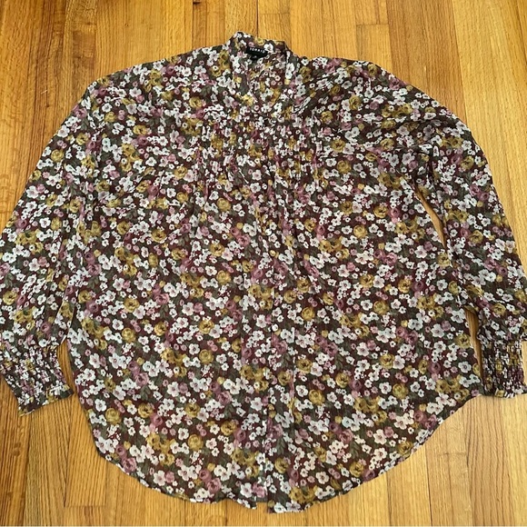 Torrid Floral Crinkle Chiffon Smocked Blouson Long Sleeve Blouse Size 0 (k11) - Picture 6 of 12